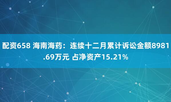 配资658 海南海药：连续十二月累计诉讼金额8981.69万元 占净资产15.21%