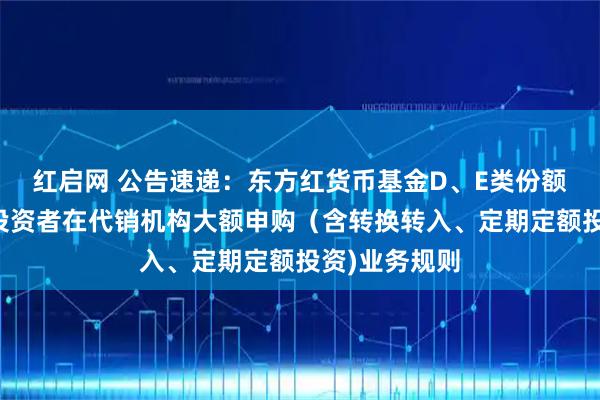 红启网 公告速递:东方红货币基金D、E类份额调整非个人投资者在代销机构大额申购(含转换转入、定期定额投资)业务规则